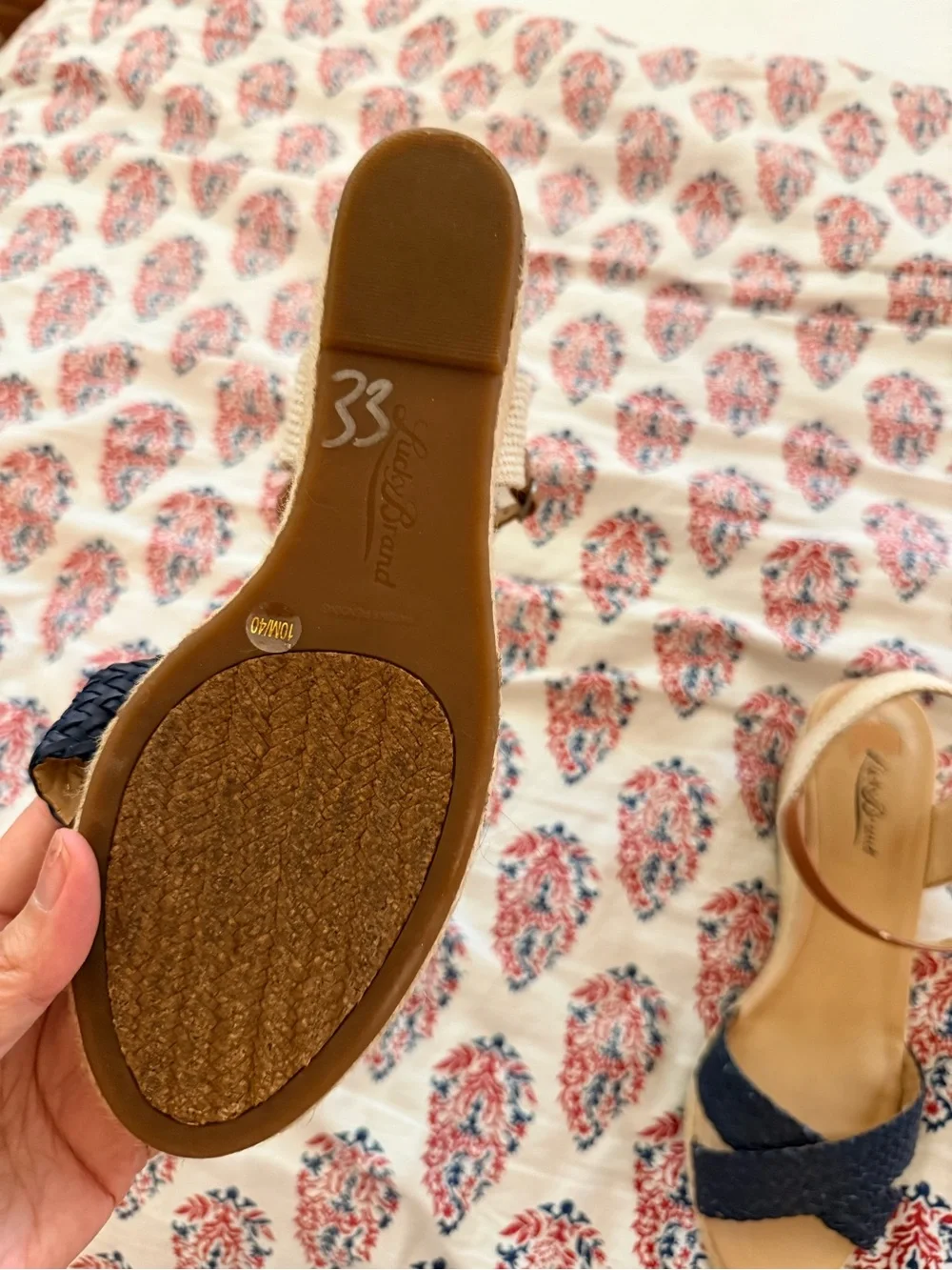 Lucky Brand Women’s Navy Braided Espadrille Wedge Sandals Size 10